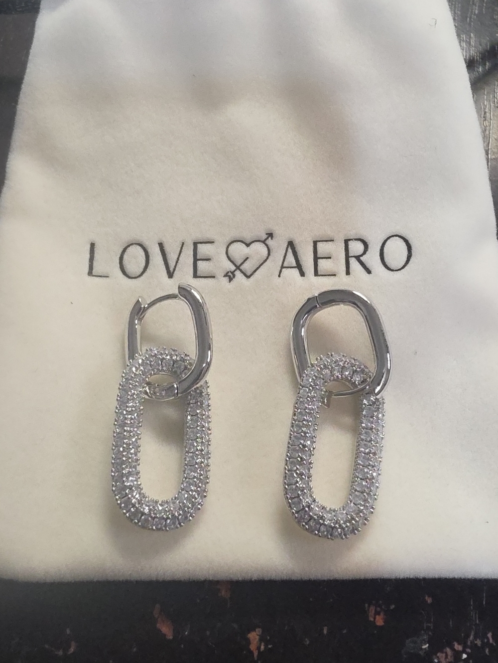 Love Aero Silver Crystal Link Drop Earrings